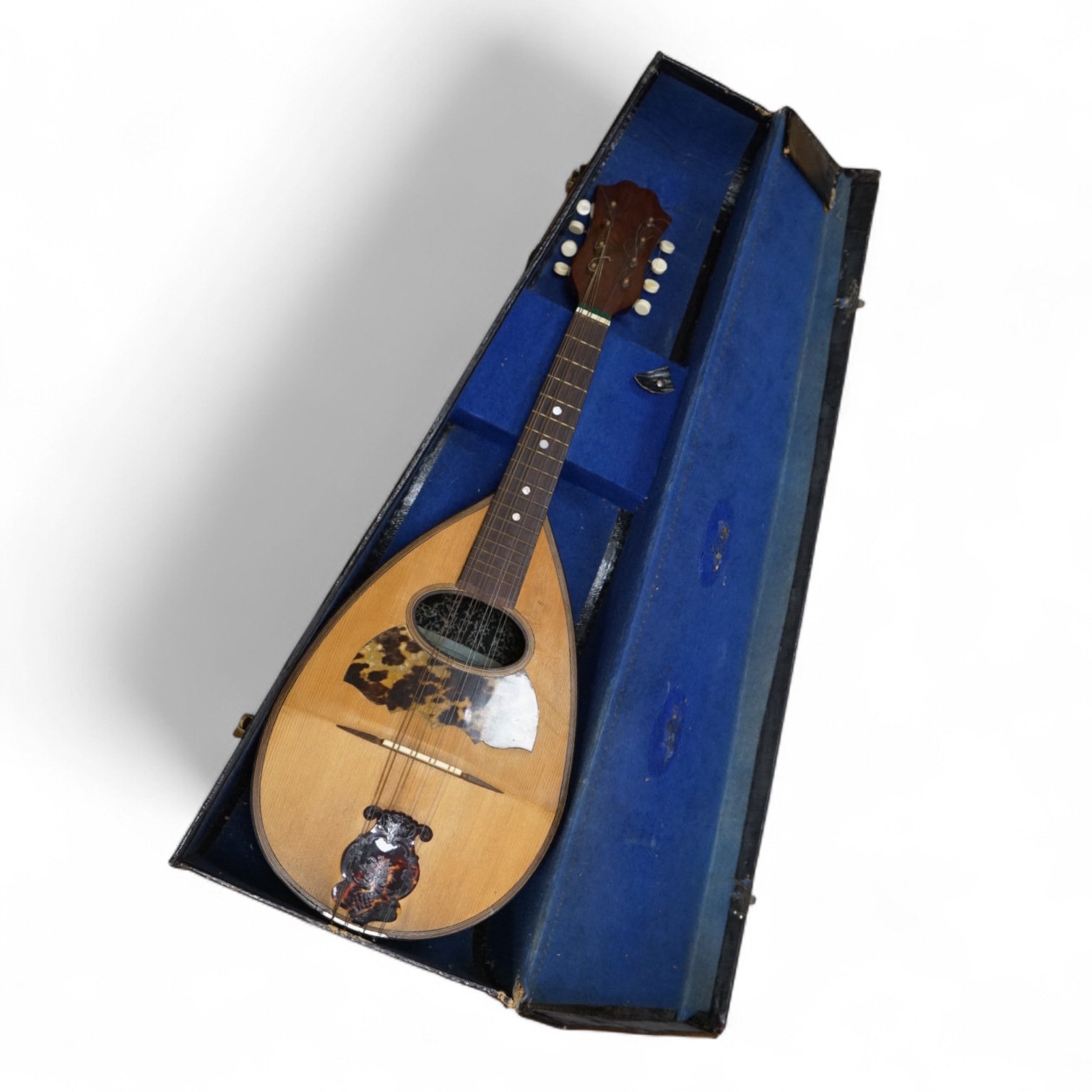 An early 20th century Italian cased mandolin by Carlo Ricordo, Napoli, with spruce soundboard inlaid with tortoiseshell